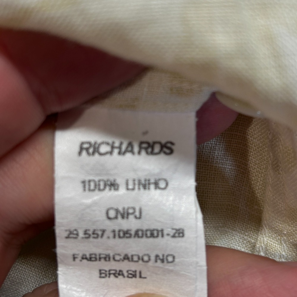 Richards Brasil Hawaiian Shirt Women's 2 Short Sleeve Polo Tan Floral Pure Linen - Picture 6 of 9